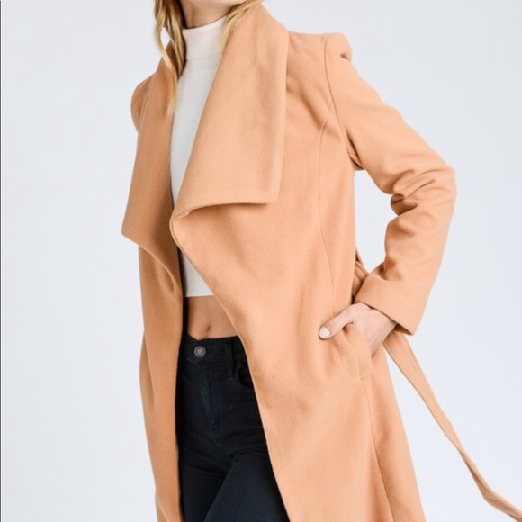 Camel Drape Collar Trench Coat - Picture 5 of 6